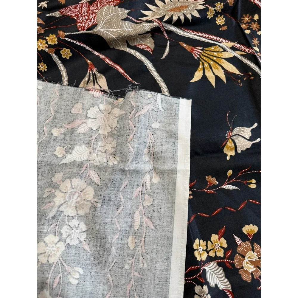 VTG 5th Ave Designs Botanical Fabric 56x62 Black Vat Dye Screen Printed Cotton